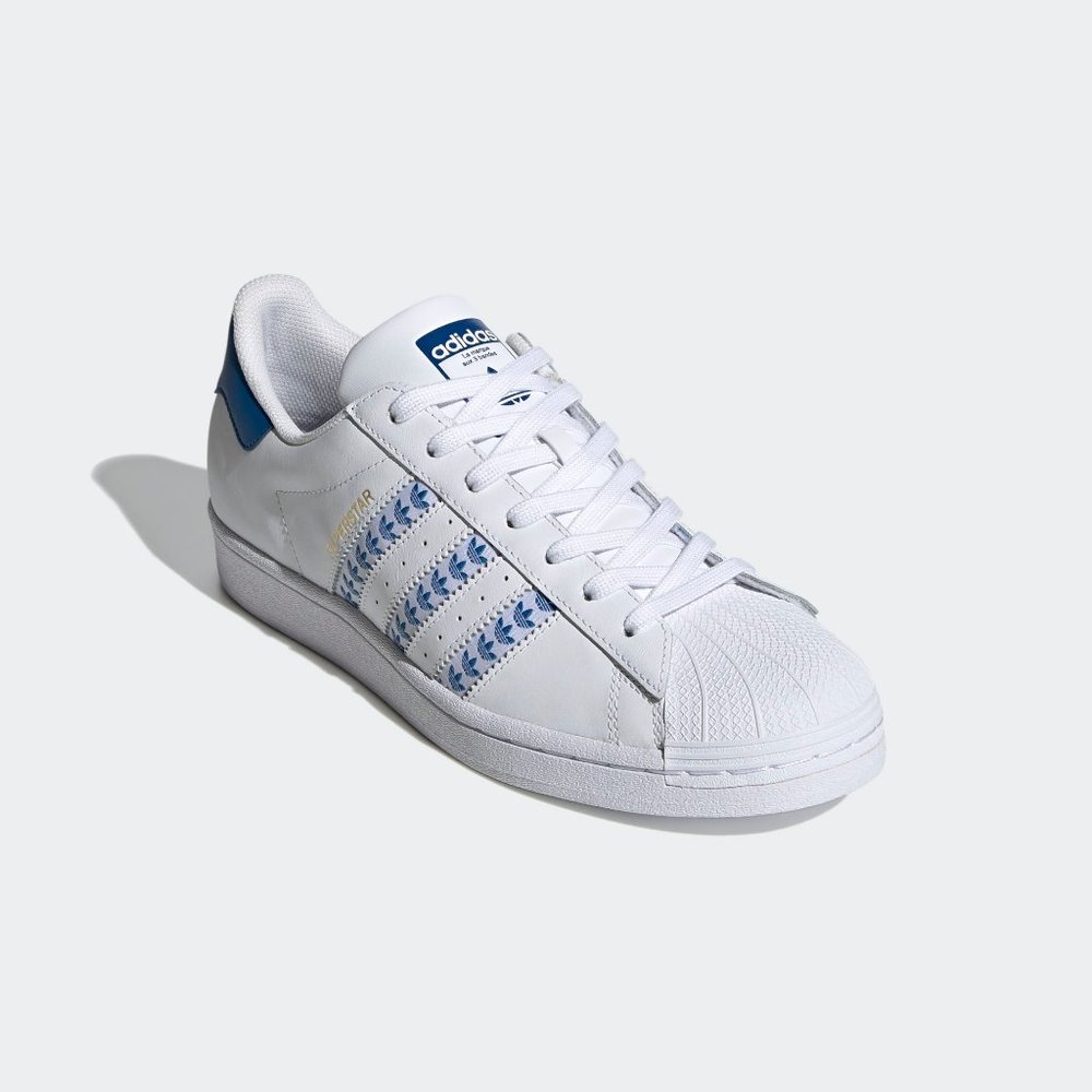 adidas Superstar White Blue Trefoil Stripes FY3494 Shelltoe Fashion Sneaker - Picture 6 of 12